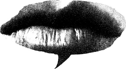 Poster - High contrast black and white speech bubble lip design for creative projects