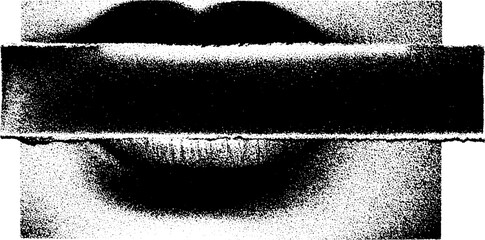 Poster - High contrast abstract black and white lips with washi tape strip concept