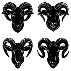 Leinwandbilder - Four stylized black ram heads with curved horns arranged in a square formation on white background