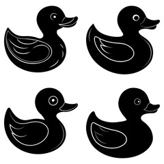 Poster - Four black rubber ducks with white accents arranged in a square pattern on a white background image view
