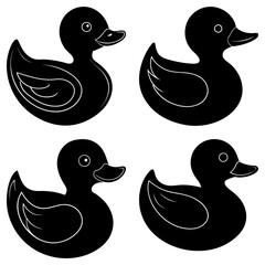 Poster - Four black rubber ducks arranged in a square pattern on a white background in a simple vector style