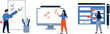 © Asjid - Three illustrations showing people interacting with digital planning and task management tools online