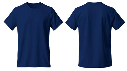 Navy blue t-shirt in front and back view, mockup isolated on transparent background