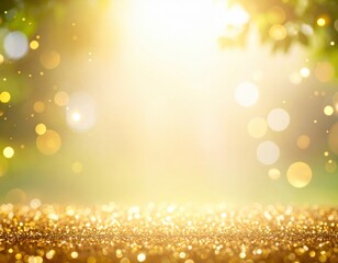 Poster - Golden sparkles in nature magical glow abstract art enchanted forest close-up dreamlike atmosphere