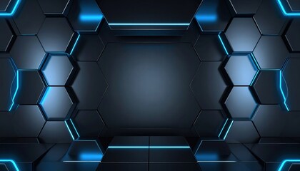 Poster - Futuristic technology showcase digital studio 3d render abstract environment side view hexagonal design with neon highlights
