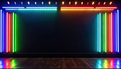 Poster - Vibrant neon light show event urban studio digital art display contemporary setting front view creative concept for eye-catching visuals