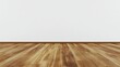 © KATERINA    - A minimalist white room with a white wall and brown wooden floor presents a blank template for interior design products and a clean background for showcasing branding designs with sufficient space
