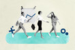 © deagreez - Creative banner collage of people with list walk working on pastel background