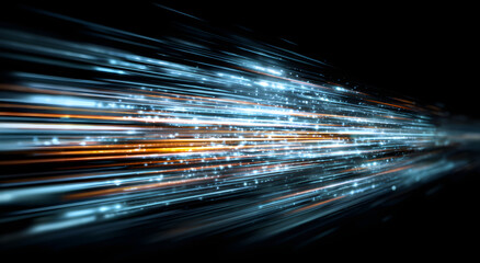 Poster - Abstract Light Streaks on Black Background, Symbolizing Speed and Innovation in Technology and Digital Transformation