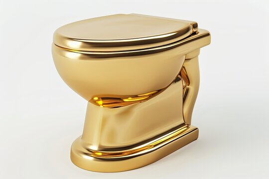 High Resolution Visual of Golden Toilet Bowl Icon on a White Background 3D Rendering