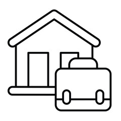 Fototapete - Home house and briefcase thin line icon, remote work concept. Vector graphics. Cottage building with portfolio bag sign on white background, style mobile or design.
