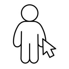 Fototapete - Human and mouse cursor thin line icon, remote work concept. Vector graphics. Man, person with mouse pointer sign on white background, style mobile or design.