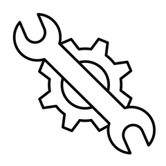 Poster - Wrench on cogwheel gear thin line icon, repair service concept. Vector graphics. Repair tool sign on white background, style mobile or design.