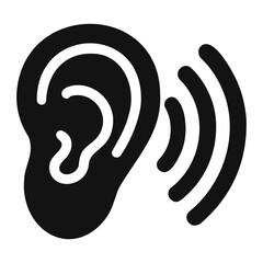 Poster - A black and white illustration of an ear with sound waves emanating from it on a white background on transparent background