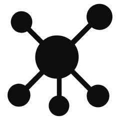 Poster - A black atom structure with a central circle and five smaller circles connected by lines around it on transparent background