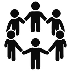Poster - A circle of stylized black figures holding hands symbolizing unity and cooperation in a group setting on transparent background