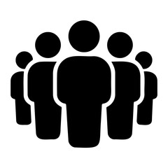 Poster - Illustration of a group of people standing together in a crowd with simple black silhouettes on transparent background