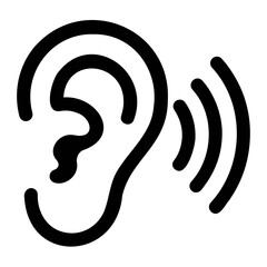 Poster - Illustration of a human ear depicted with bold black lines and signal waves emanating from it on transparent background