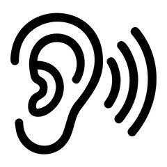 Poster - Illustration of a human ear with sound waves emanating from it in a minimalist line art style on transparent background