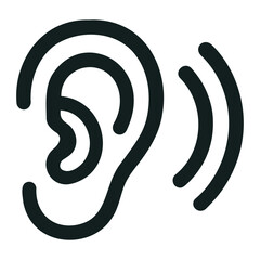 Poster - Illustration of a stylized ear depicted with bold black lines and sound waves emanating from it on transparent background