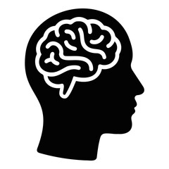 Poster - silhouette of a head with a brain inside representing thought process and intelligence concept on tr