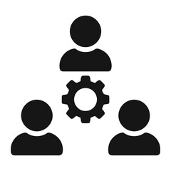 Aufkleber - Three stylized people icons arranged around a gear icon symbolizing teamwork and collaboration on transparent background