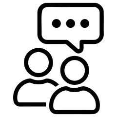 Poster - two outline figures with a speech bubble containing three dots indicating conversation or discussion