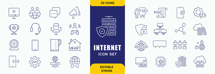 internet technology outline icons set. the collection includes business and development, programming