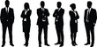© Legend Monir - Professional businesspeople silhouette team in formal office attire standing with confident posture, black vector illustration, leadership, corporate workforce,