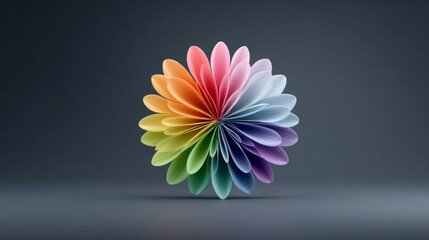 Poster - Colorful flower made of paper is displayed on a gray background. The flower is made up of different colored petals, each one representing a different color of the rainbow