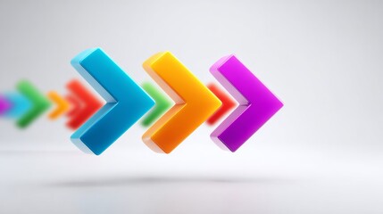 Poster - Colorful arrow pointing to the right. The arrow is made of plastic and is in a row of arrows