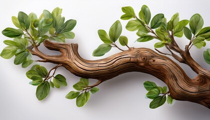 tree branch with leaves natural wood texture detailed isolated on transparent background