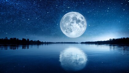 Wall Mural - tranquil full moon reflection on water at night