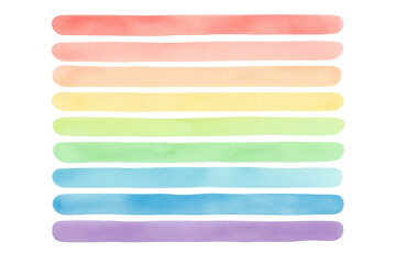 Poster - Watercolor strokes creating rainbow gradient, transparent backdrop blending soft, vivid colors for graphic design projects