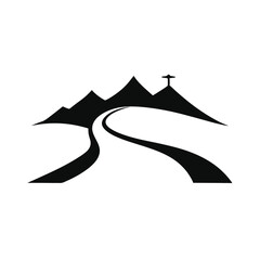 Wall Mural - black and white vector illustration of a mountain logo design