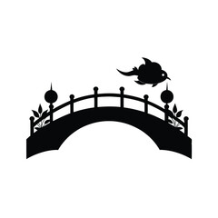 Wall Mural - A black vector silhouette illustration of a girl in a city with a floral tree design and flying birds