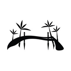 Wall Mural - Tropical vector illustration of a palm tree silhouette with decorative bamboo leaves