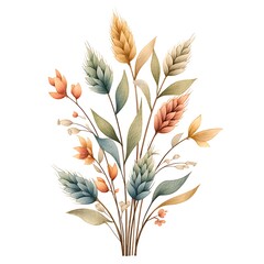 Poster - Watercolor wheat stalk, muted pastel tones, cute illustration, clipart, simple, soft neutral colours, cartoon elements, white background