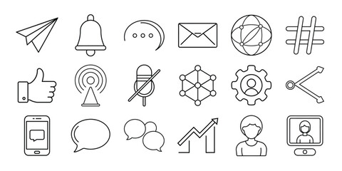 Poster - Collection of social media and communication icons isolated on white background