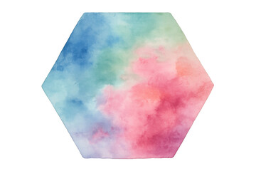 Poster - Hexagonal form containing vibrant multicolored watercolor texture, transparent background highlighting geometric watercolor artistic pattern