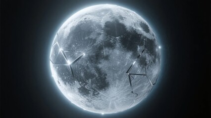 Wall Mural - Illuminated Moon with Geometric Light Structures