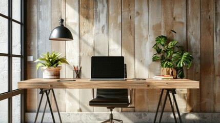 Poster - Modern wooden desk with ergonomic chair and laptop stock photo --ar 16:9 --raw --v 6 Job ID: 00bb5713-de1b-4a93-8fa1-74e3e860c86c