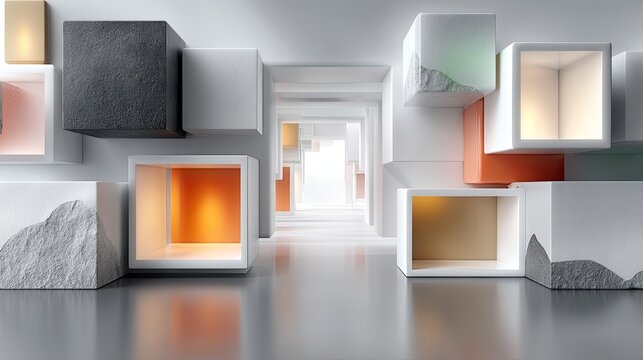 Abstract Modular White Cubes in Staggered Composition