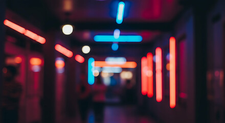Poster - Blurred neon lights create a vibrant and abstract urban atmosphere for backgrounds