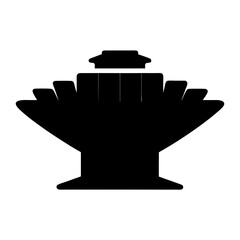 Poster - Stylized silhouette of multi tiered structure with extended wing like projections