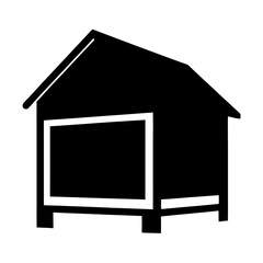 Poster - Black and white minimalistic representation of a simple house or shed structure