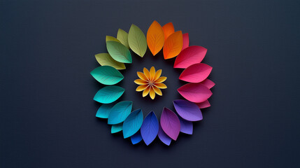 Poster - Colorful Ribbon Knots Arranged in a Circular Mandala on Dark Background