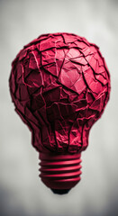 Poster - Red crumpled paper lightbulb, textured surface, creative idea concept, innovation, problem-solving, design element