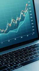 Poster - laptop screen displaying upward trending graph, showcasing financial growth and market success, idea