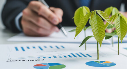 Poster - Green sprouts emerge from financial charts, symbolizing growth and investment in sustainable business practices